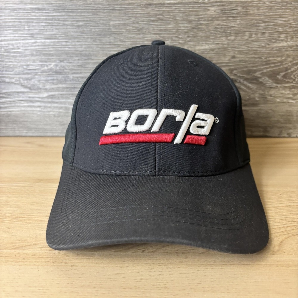 Borla Hat Cap Strap Back Black Red Embroidered Racing Logo Mens Adjustable Mesh